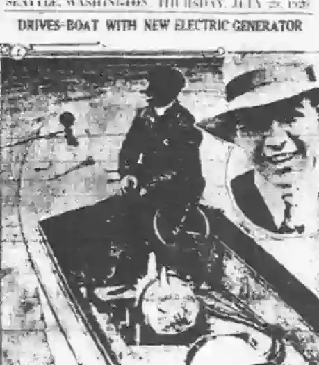 alfred hubbard in boat with free energy generator